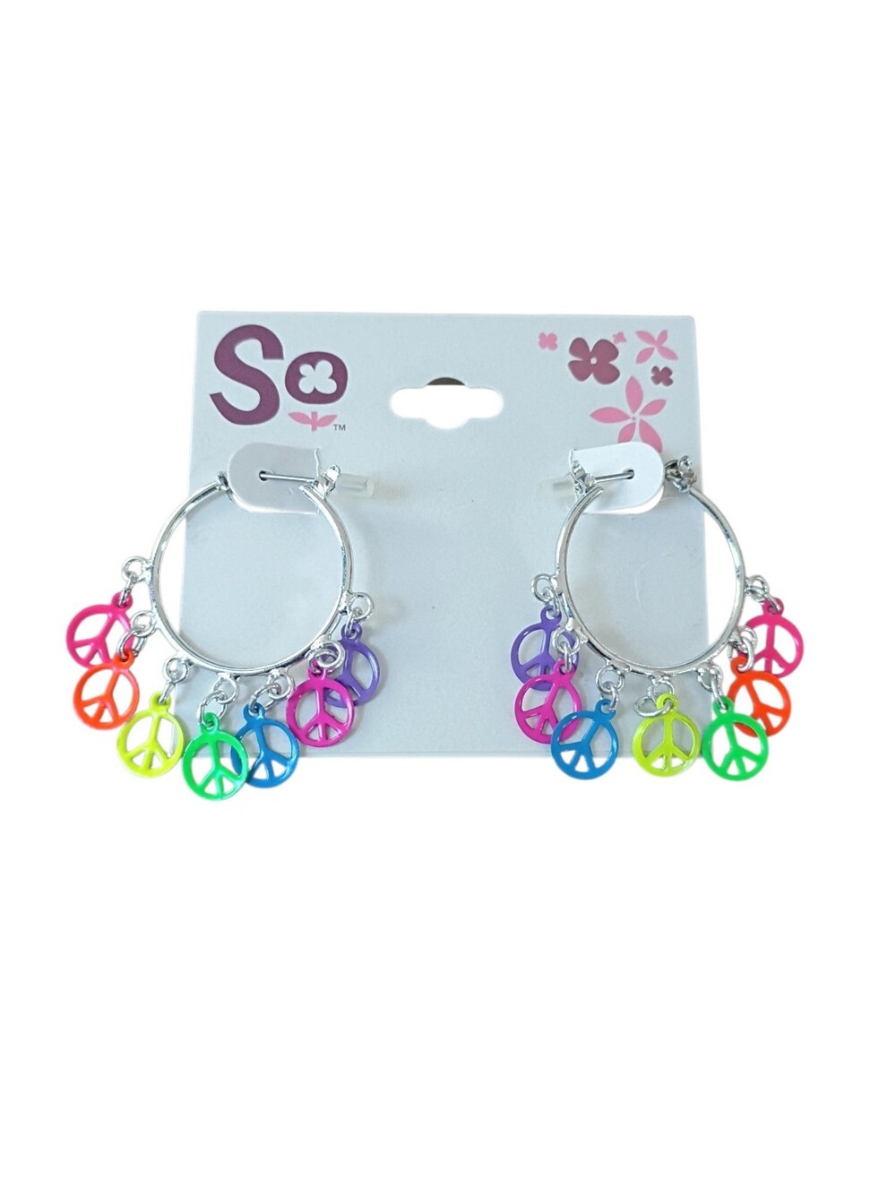 Silver Peace Sign Hoop Earrings
